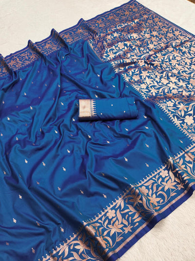 Charming Blue Soft Banarasi Silk Saree With Pulsating Blouse Piece