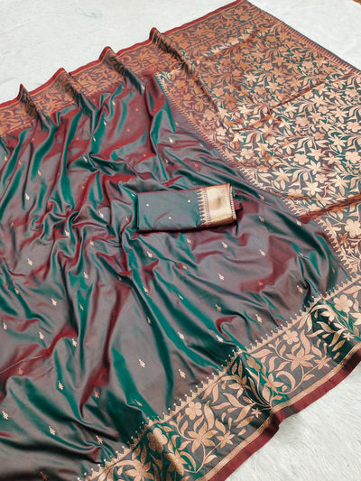 Smart Grey Soft Banarasi Silk Saree With Serendipity Blouse Piece