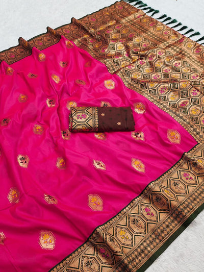 Flameboyant Dark Pink Soft Banarasi Silk Saree With Bucolic Blouse Piece