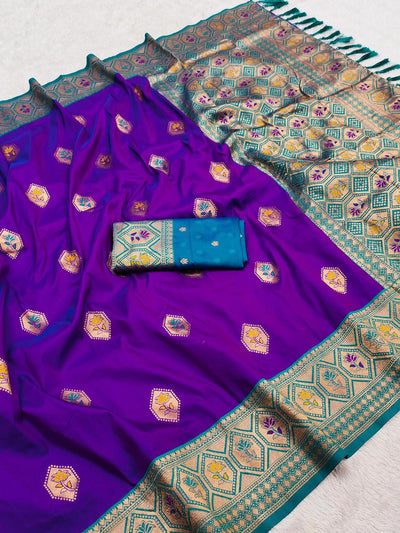 Staring Purple Soft Banarasi Silk Saree With Mesmerising Blouse Piece