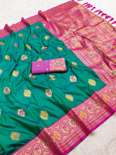 Alluring Sea Green Soft Banarasi Silk Saree With Vivacious Blouse Piece