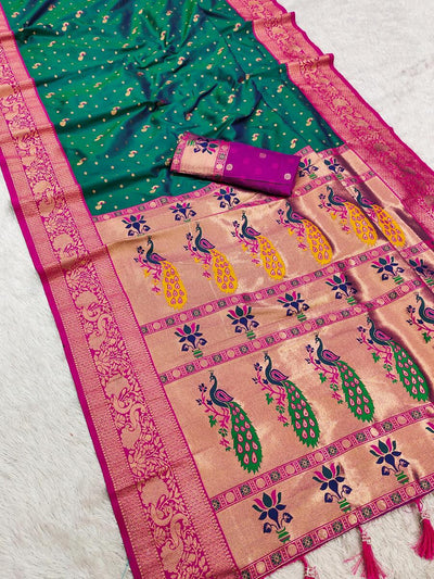 Improbable Rama Paithani Silk Saree With Comely Blouse Piece