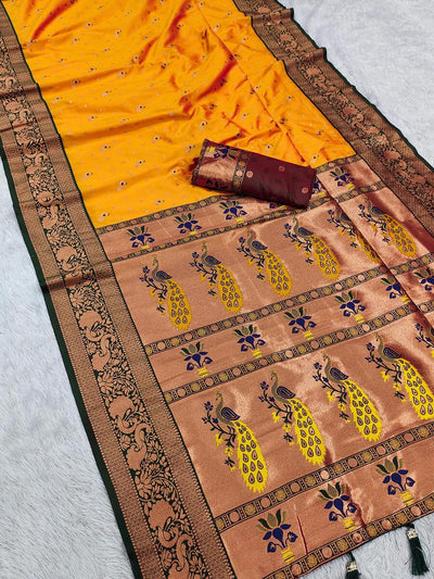 Rhapsody Yellow Paithani Silk Saree With Opulent Blouse Piece