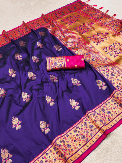 Comely Purple Paithani Silk Saree With Dissemble Blouse Piece
