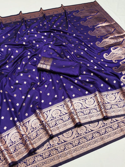 Prominent Royal Blue Soft Banarasi Silk Saree With Attractive Blouse Piece