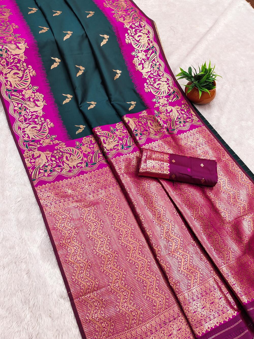 Desuetude Black Soft Banarasi Silk Saree With Surreptitious Blouse Piece