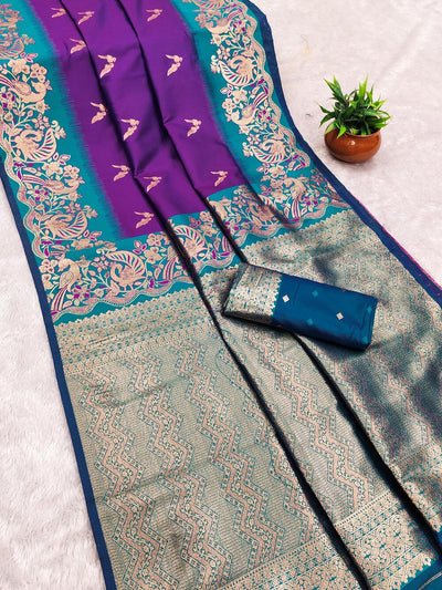 Conflate Purple Soft Banarasi Silk Saree With Opulent Blouse Piece