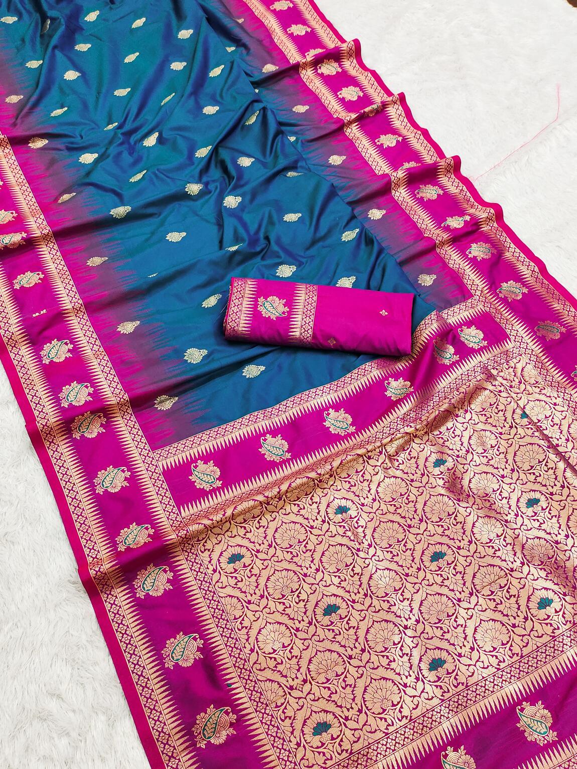 Seraphic Blue Soft Banarasi Silk Saree With Mellifluous Blouse Piece