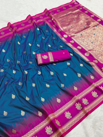 Seraphic Blue Soft Banarasi Silk Saree With Mellifluous Blouse Piece