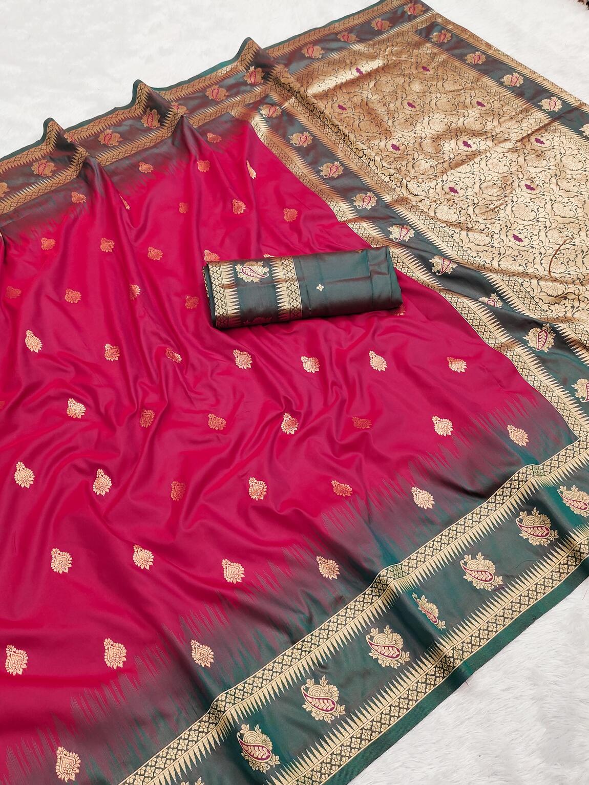 Excellent Dark Pink Soft Banarasi Silk Saree With Stunner Blouse Piece