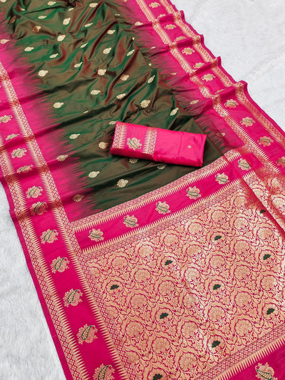 Surpassing Green Soft Banarasi Silk Saree With Zephyr Blouse Piece