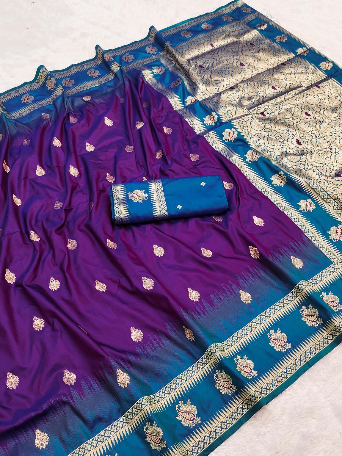 Classy Purple Soft Banarasi Silk Saree With Murmurous Blouse Piece