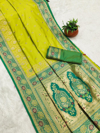 Tantalizing Parrot Soft Banarasi Silk Saree With Redolent Blouse Piece