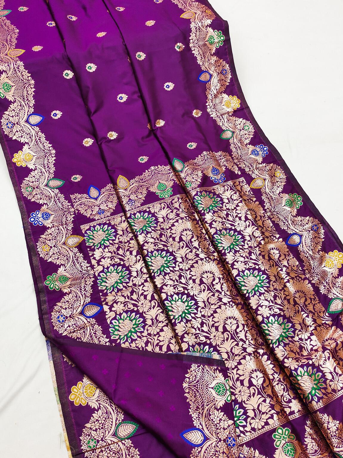 Fancifull Royal Purple Soft Banarasi Silk Saree With Beautiful Blouse Piece