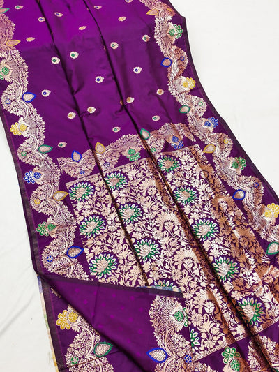 Fancifull Royal Purple Soft Banarasi Silk Saree With Beautiful Blouse Piece