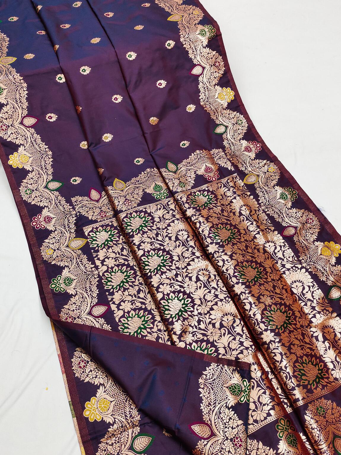 Imaginative Wine Soft Banarasi Silk Saree With Symmetrical Blouse Piece