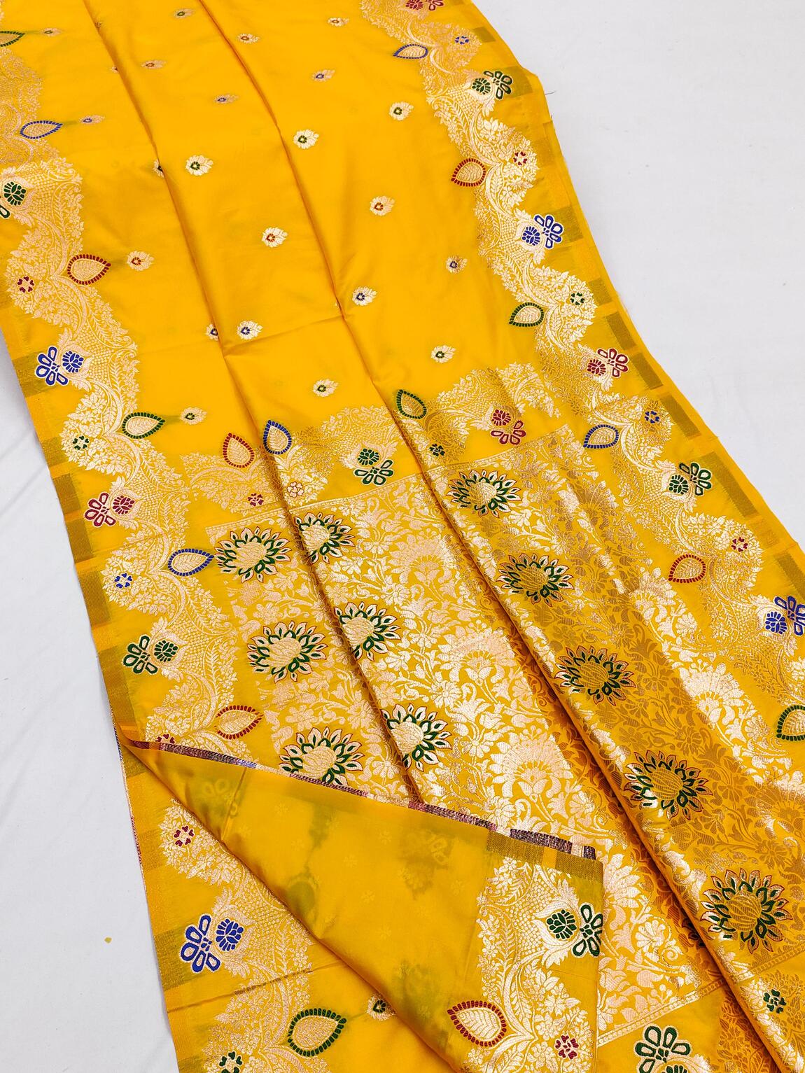 Panoply Yellow Soft Banarasi Silk Saree With Entrancing Blouse Piece