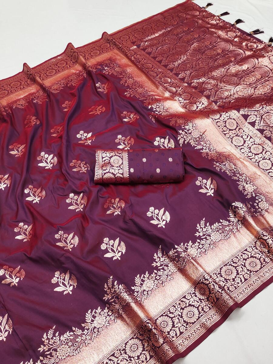 Demesne Magenta Soft Banarasi Silk Saree With Marvellous Blouse Piece