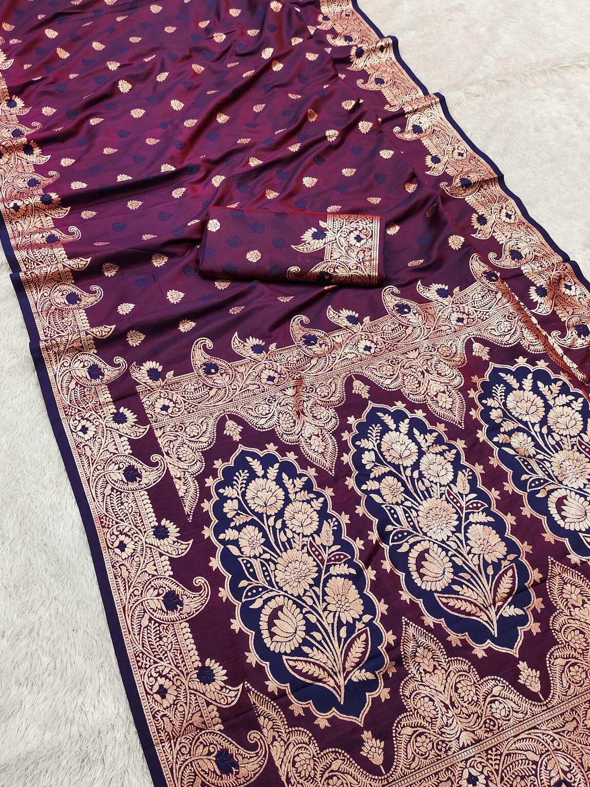 Denouement Purple Soft Banarasi Silk Saree With Splendiferous Blouse Piece