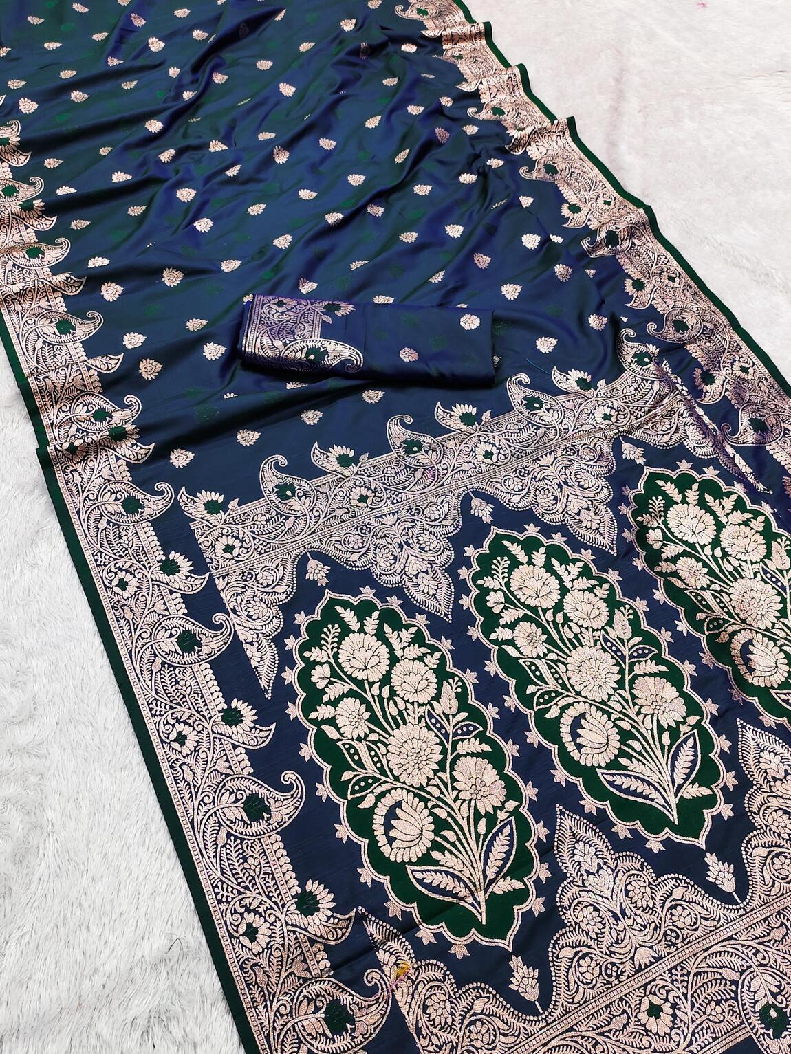 Flattering Teal Blue Soft Banarasi Silk Saree With Incomparable Blouse Piece