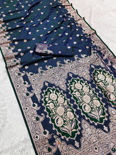 Flattering Teal Blue Soft Banarasi Silk Saree With Incomparable Blouse Piece