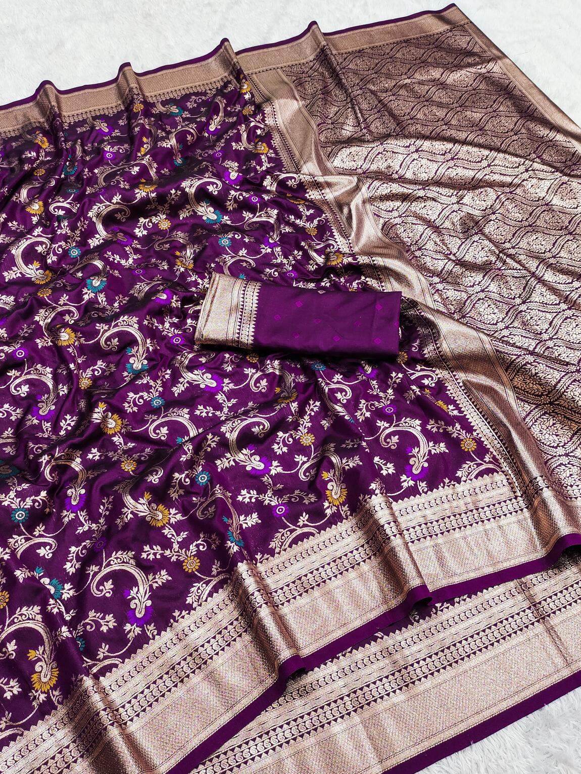 Jazzy Wine Soft Banarasi Silk Saree With Desirable Blouse Piece