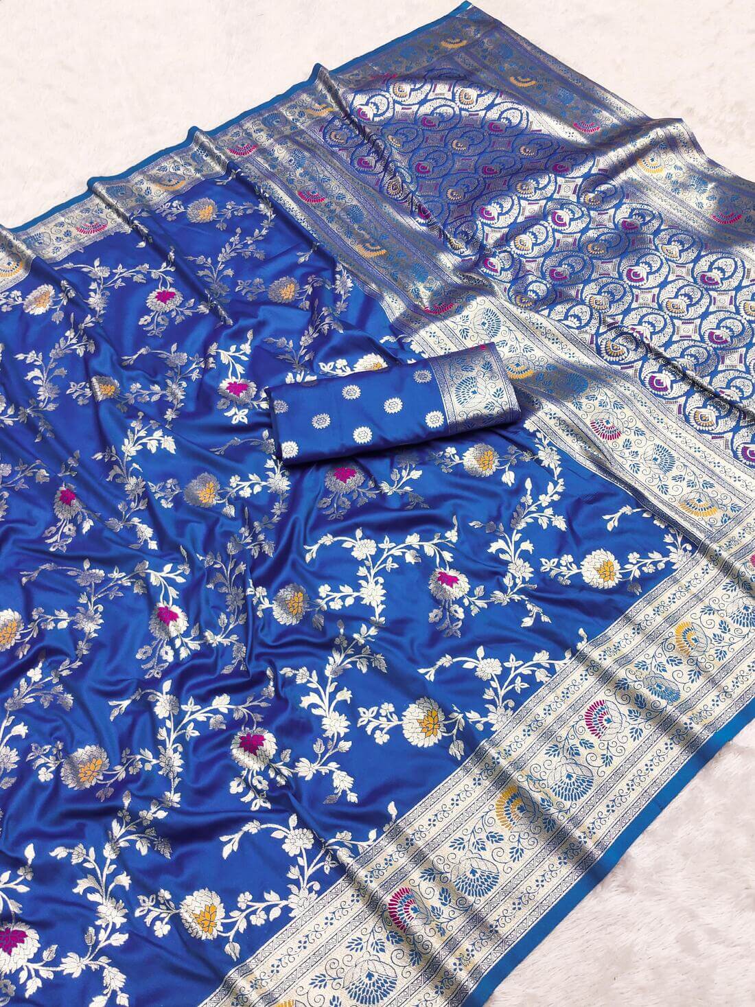 Classic Blue Soft Banarasi Silk Saree With Vivacious Blouse Piece