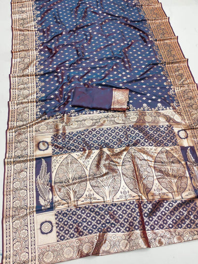 Ornate Grey Soft Banarasi Silk Saree With Tantalizing Blouse Piece