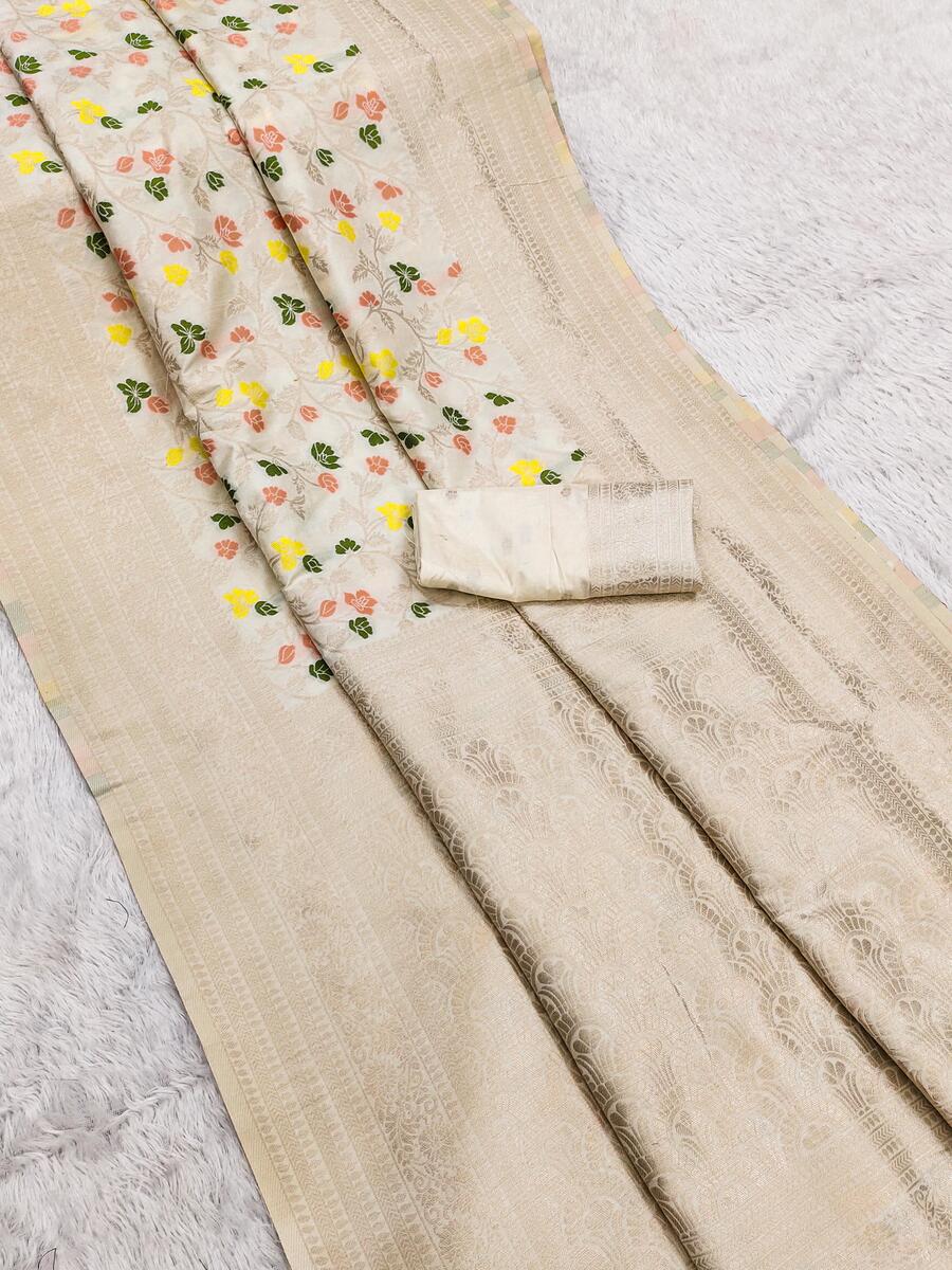 Transcendent Beige Soft Banarasi Silk Saree With Sonorous Blouse Piece