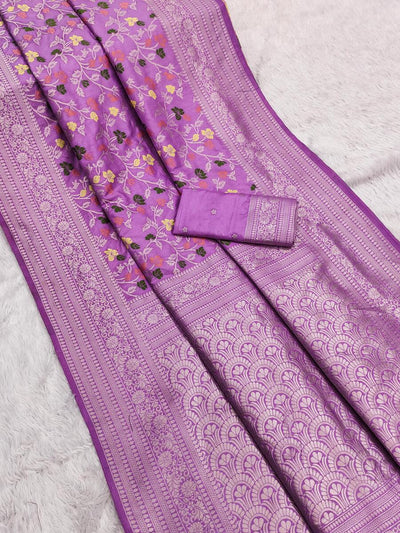 Scrumptious Lavender Soft Banarasi Silk Saree With Blissful Blouse Piece
