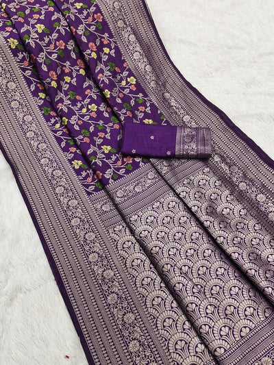 Gossamer Purple Soft Banarasi Silk Saree With Surpassing Blouse Piece
