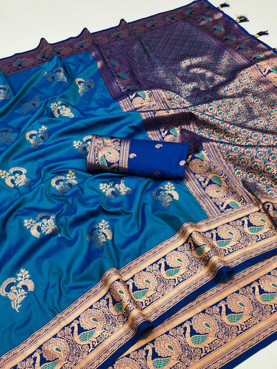 Unique Firozi Paithani Silk Saree With Forbearance Blouse Piece
