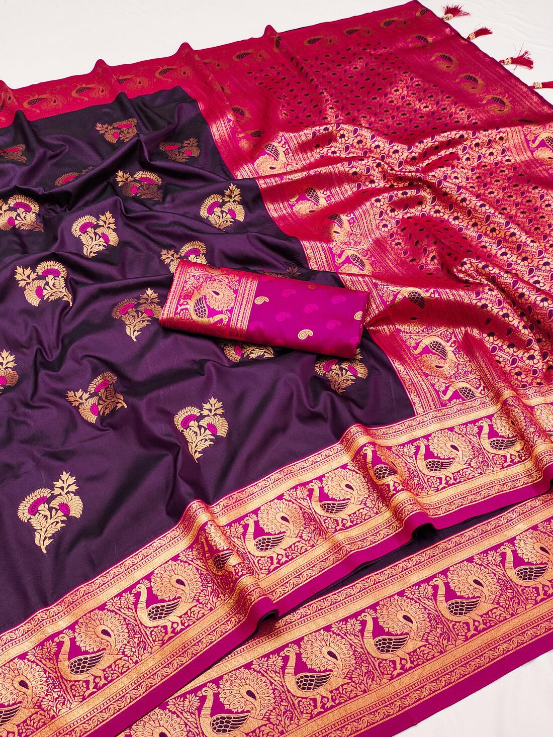 Flameboyant Wine Paithani Silk Saree With Beleaguer Blouse Piece