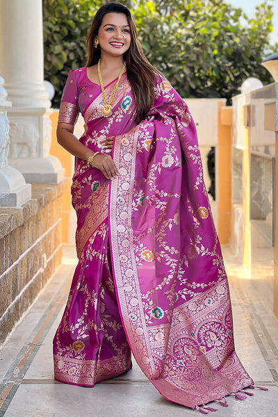 Felicitous Lavender Soft Banarasi Silk Saree With Susurrous Blouse Piece