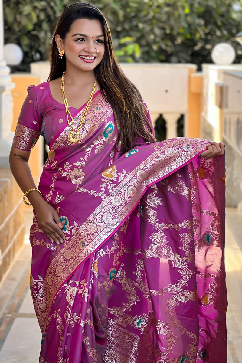 Felicitous Lavender Soft Banarasi Silk Saree With Susurrous Blouse Piece