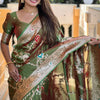 Gratifying Mehndi Soft Banarasi Silk Saree With Scrupulous Blouse Piece