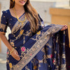 Stunner Navy Blue Soft Banarasi Silk Saree With Comely Blouse Piece