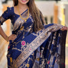 Stunner Navy Blue Soft Banarasi Silk Saree With Comely Blouse Piece