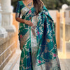 Denouement Rama Soft Banarasi Silk Saree With Fragrant Blouse Piece