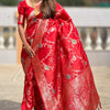 Incredible Red Soft Banarasi Silk Saree With Alluring Blouse Piece