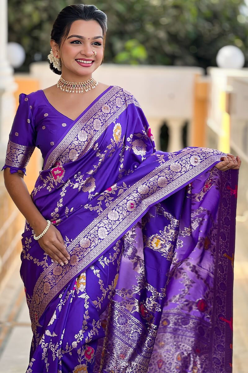 Proficient Royal Purple Soft Banarasi Silk Saree With Enigmatic Blouse Piece