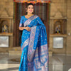 Palimpsest Firozi Soft Banarasi Silk Saree With Smashing Blouse Piece