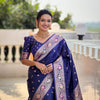 Panache Navy Blue Soft Banarasi Silk Saree With Rhapsodic Blouse Piece