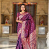 Sonorous Wine Soft Banarasi Silk Saree With Nectarous Blouse Piece