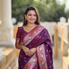 Sonorous Wine Soft Banarasi Silk Saree With Nectarous Blouse Piece