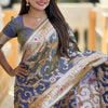 Staring Grey Soft Banarasi Silk Saree With Blooming Blouse Piece