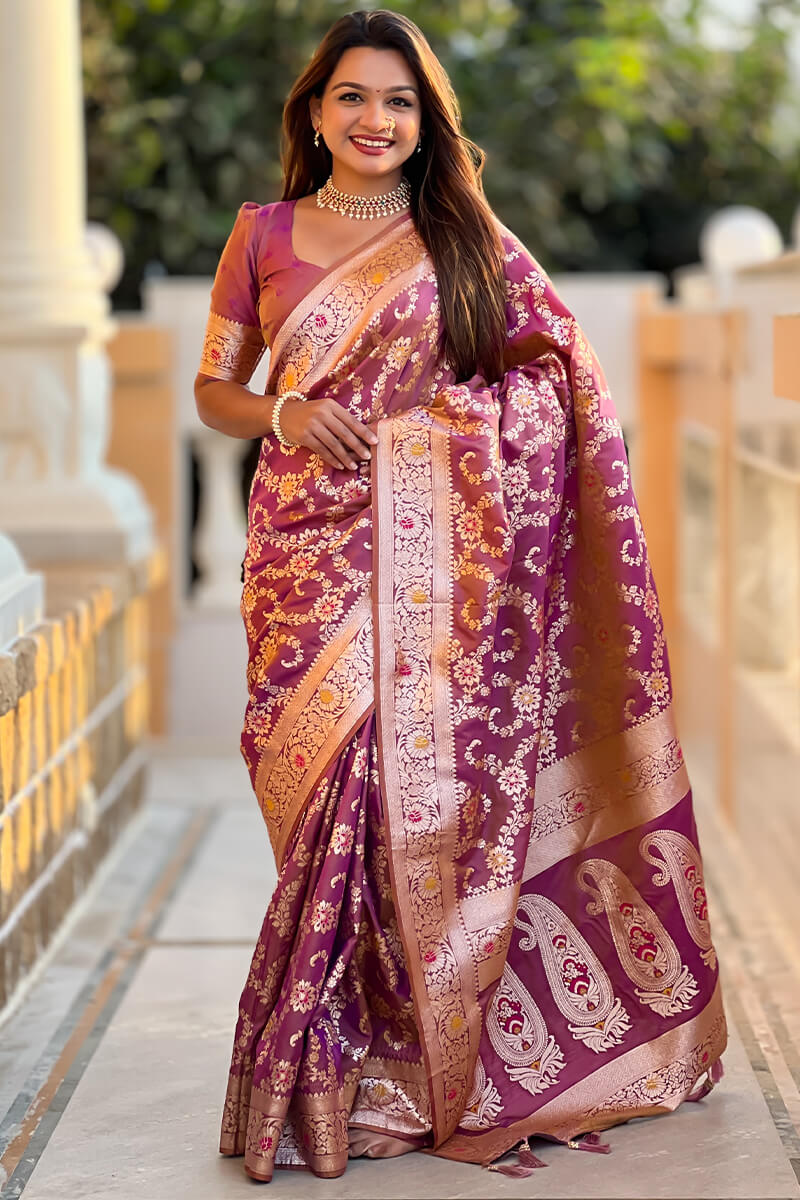 Mesmeric Purple Soft Banarasi Silk Saree With Ideal Blouse Piece