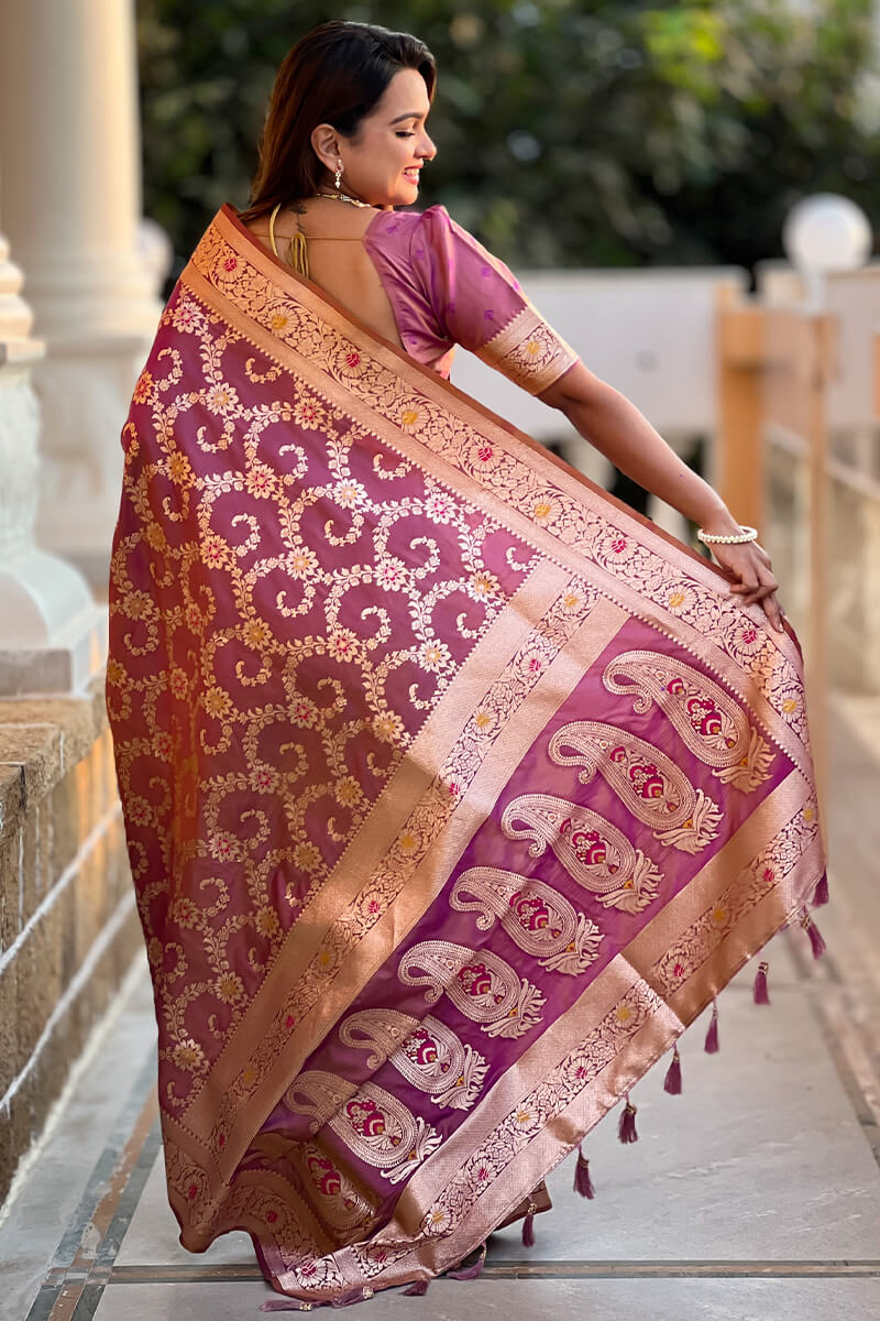 Mesmeric Purple Soft Banarasi Silk Saree With Ideal Blouse Piece