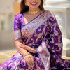 Evocative Royal Purple Soft Banarasi Silk Saree With Moiety Blouse Piece