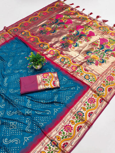 Radiant Firozi Paithani Silk Saree With Enamoring Blouse Piece